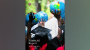 Cover of Harvard annual financial report 2022, showing graduating student celebrating at Commencement