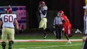 Harvard's Ledger Hatch snares one of his five receptions, tied for team-high.
