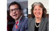 Archon Fung and Meredith Weenick, chairs of faculty and staff advisory committees for Harvard presidential search