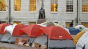 Tents were set up in the rain last Thursday in front of University Hall.
