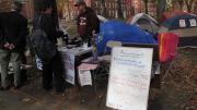 A handful of protesters talked to community members and handed out information on Occupy Harvard.