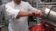 Mickaël Marsollier—Pierre Hermé's chief assistant—prepares the grapefruit that was part of the gelatin dessert.