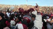 Harvard partisans stormed the field at Yale Bowl to celebrate the Crimson’s seventh consecutive victory over the Blue. Thousands of discouraged Yale followers had left the Bowl at halftime.