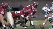 The brothers Obukwelu, Nnamdi (88) and Obum (91), helped bulwark the Crimson’s defensive line. Obum had a team-leading eight tackles and a quarterback hurry in the Dartmouth game, while Nnamdi made five tackles. Linebacker Eric Medes (43) was credited with six tackles, while end Zach Hodges (99) had five tackles and four quarterback hurries.
