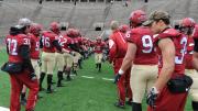 Senior Day: Sean Ahern (6) and other members of the class of 2016 were honored before their final Harvard Stadium game. There also was a moment of silence to commemorate the victims of Friday’s terrorist attacks in Paris. 