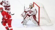 Co-captain and star goalie Emerance Maschmeyer ’16 is back in Cambridge after spending the early season playing abroad with Hockey Canada. 