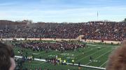 A large group of protestors standing on a football field.