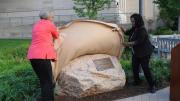 Then-Harvard president Drew Faust and Harvard Law School professor Annette Gordon-Reed unveiled a monument dedicated in 2017 to people enslaved by law school benefactor Isaac Royall Jr.