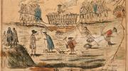 Amos Doolittle cheekily depicted the passions over ratification in this 1787 engraving with watercolor, with “Federals” (business interests), left, and agrarian “Antifederals,” right, differing over currency and Connecticut’s debts: a mired wagon being pulled in opposite directions. 