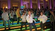Kicking up their heels: a “flash mob” started off the evening’s dancing with a choreographed routine to the tune of James Brown’s “Papa’s Got a Brand New Bag.”