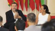 Kennedy School dean David Ellwood and Debbie Taylor at a Myanmar Peace Center forum in Yangon last October 