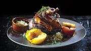 Bronwyn is a great place to hunker down for a wintry meal of sausages, beer, <i>pierogi,</i> and the &ldquo;giant pork knuckle.&rdquo; (pictured)