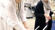 Katherine Ingersoll &rsquo;15 and Samia Kayyali &rsquo;15 work on the construction lab&rsquo;s final project in the GSD&rsquo;s wood shop.