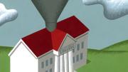 An illustration showing money being deposited via funnel into a columned building labeled "college"