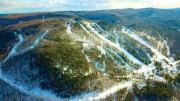 Aerial view of Berkshire East shows various trails, from beginner to skier-designed black-diamond routes