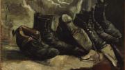 Painting of three pairs of worn, heavy shoes by Vincent van Gogh