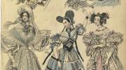 An 1833 engraving of elegant fashions for women, which includes a portrait of ballerina Marie Taglioni dressed as a Swiss milkmaid