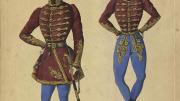 Two engraved images of Hungarian dancer Joseph Farkas dressed as a soldier