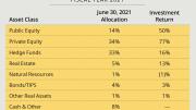 Chart of Harvard Management Company endowment allocation and returns by asset class