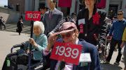 Harvard alumni in their Commencement day finery preparing for the traditional alumni parade