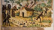 Conflicting cultures in Africa: “The Missionary burns the House of a Witch,” ca. 1750, from the book, Images on a Mission in Early Modern Kongo and Angola