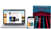 Image of the magazine website, mobile version, and cover