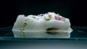 This dish, "air of honey with flowers and pistachio nuts," uses another Adrià trademark, culinary foam.