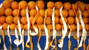 Oranges stacked for sale at a Moroccan bazaar