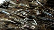 A prismatic crystal aggregate of stibnite from the most famous mineral occurrence known in Japan, the Ichinokawa Mine in Saijo, Ehime Prefecture 