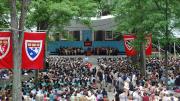 June 3, 2009: The view from the Widener Library steps, as first marshal Lumumba Seegars ’09 gives the opening remarks at the College’s Class Day proceedings.