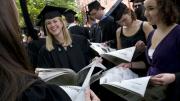 June 2, 2009: Graduating senior Kelly Stecker and friends awaited the start of the Baccalaureate service.