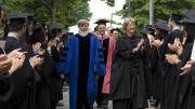 President Drew Faust and Mallinckrodt professor of physics Howard Georgi, president of Harvard College’s Phi Beta Kappa chapter, lead dignitaries into Sanders Theatre for the literary exercises as the undergraduate members of the chapter applaud. This year’s orator, Gurney professor of English literature and professor of comparative literature James Engell, marches just behind Faust and Georgi.