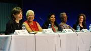 During the panel: Susan Faludi, Susan McHenry, Priyamvada Natarajan, Nell Irvin Painter, Diana Scott