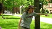 Unidentified undergraduate extols the virtues of a "Hahvahd" education to potential students during Commencement Week.