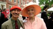 David Wizansky and Betty Breck model two outstanding examples of 50th Reunion head gear while waiting for the alumni/ae parade.