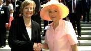 Harvard President Drew Gilpin Faust welcomes Betty Breck to the 2010 Commencement proceedings. Breck is the fourth woman from South Dakota to attend Radcliffe. Her sister, Abbie Breck ’59, was the third. They attended the one-room Lone Tree Country School near Bison, S.D., where their mother was the teacher and three of the eight students were "Breck Girls." That means 25% of the school's students that year went to Radcliffe. Can any other elementary school match that?