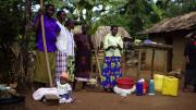 Brooks's work in Uganda also involved writing skits for a community theater troupe that educates about health through its performances. Here, the troupe rehearses.