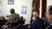 David Bangsberg (center) meets with Frederick Kayanja, vice chancellor of Mbarara University of Science and Technology (MUST) in Mbarara,Uganda, in Kayanja's office.