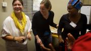 Dong with Ragon Institute project assistant Zoe Rogers and traditional healer Makhosi Zondi