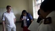 WhizzKids founder Marcus McGilvray chats with Edendale Hospital CEO Zalele Sindwandwe in the new WhizzKids Health Academy building. Opened in June, the building will offer HIV counseling and testing; support for antiretroviral therapy; a computer lab; and a soccer field.