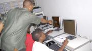 Computer education was also part of the program. For Adewale Oluwadunni, foreground in white shirt, this class was the first time she ever laid eyes on a computer.