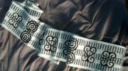 A kente strip stamped with Adinkra symbols from Ntonso. Ryan was fascinated by the fact that although such products are seen as “hyper-Ghanaian,” it’s mostly tourists buying them; the people who possess these objects rarely understand their symbols.