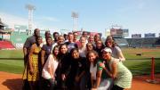 The Kuumba Singers take the field for their sound check. The author is at far right, in the second row.