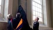 President Faust, Reverend Gomes, and General Casey view the new plaque honoring Harvard’s Medal of Honor recipients.