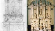 Left: Michelangelo, tomb of Julius II, project of 1505, pen and ink, brush and wash, over stylus ruling and metalpoint. Right: Michelangelo, tomb of Julius II, begun 1505; &ldquo;compromised&rdquo; completion 1545, San Pietro in Vincoli, Rome