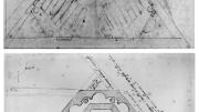 Above: Michelangelo, sketch for the Laurentian Library, rare books room, pen and ink. Below: Michelangelo, study for the Laurentian Library, rare books room, black chalk, pen and ink