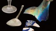 Pottery and glass shards unearthed from excavations of the Harvard campus.