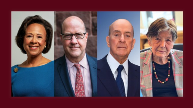 The four recipients of the 2023 Harvard Medal, from left: Paula A. Johnson, Philip W. Lovejoy, Antonio Madero, Rya W. Zobel