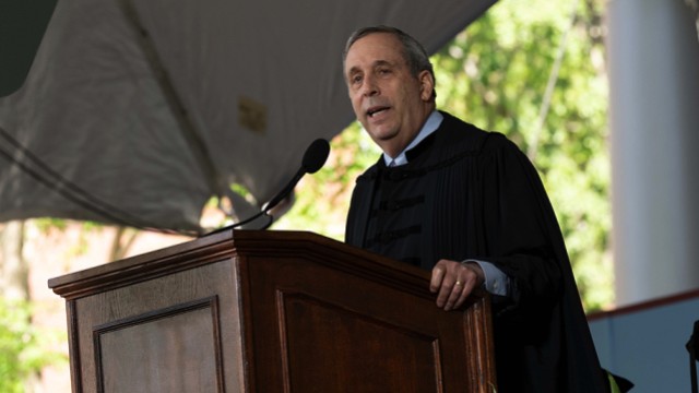 President Lawrence S. Bacow speaking at Commencement May 26, 2022