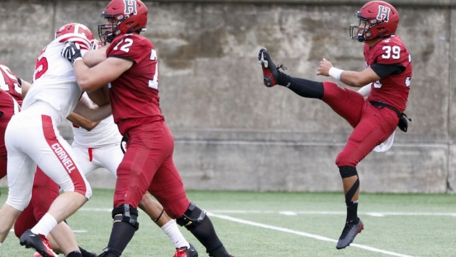 Sophomore Jon Sot averaged a staggering 56.3 yards on three boots. Meanwhile, a second Crimson punter, junior Sean McKeough, also had a booming day, averaging 41.2 yards on four kicks.